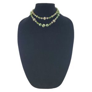Vintage Japan Faux Pearl Sugar Bead Necklace Choker 14" 15" 16" 2 Strand Green